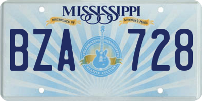 MS license plate BZA728