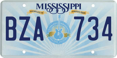 MS license plate BZA734