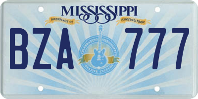 MS license plate BZA777