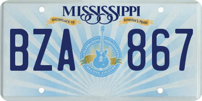 MS license plate BZA867