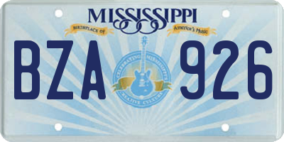 MS license plate BZA926