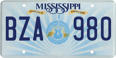 MS license plate BZA980