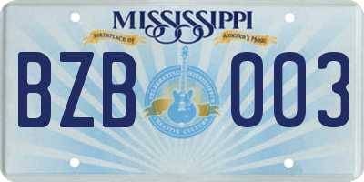 MS license plate BZB003