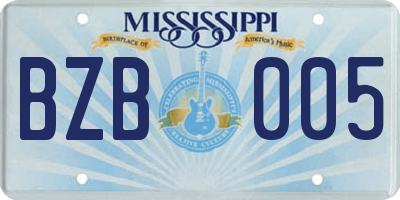 MS license plate BZB005