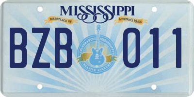 MS license plate BZB011
