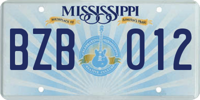 MS license plate BZB012