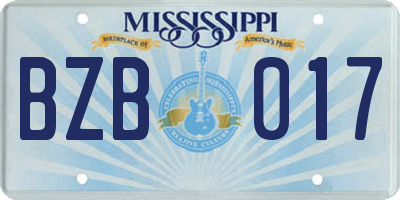 MS license plate BZB017
