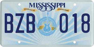 MS license plate BZB018