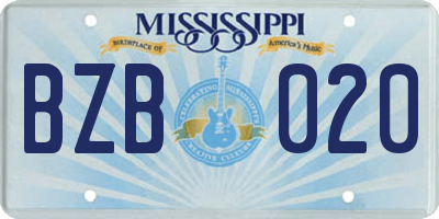 MS license plate BZB020