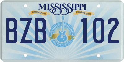 MS license plate BZB102