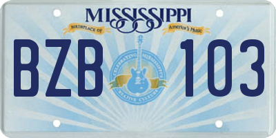 MS license plate BZB103
