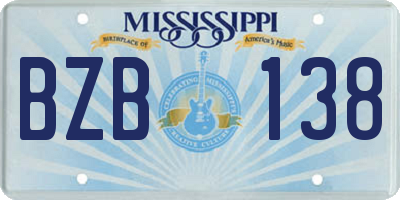 MS license plate BZB138