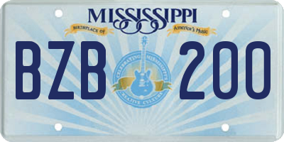 MS license plate BZB200