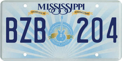 MS license plate BZB204