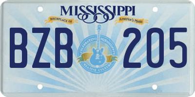 MS license plate BZB205