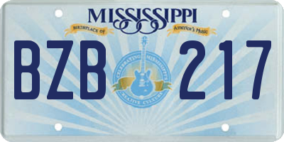 MS license plate BZB217