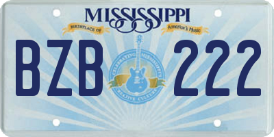 MS license plate BZB222