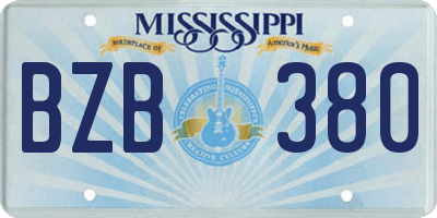 MS license plate BZB380