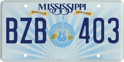 MS license plate BZB403