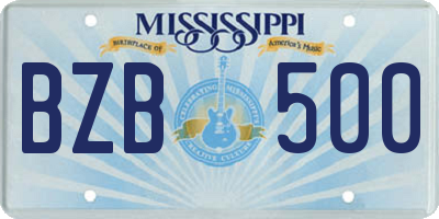 MS license plate BZB500