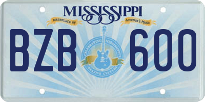 MS license plate BZB600