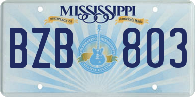 MS license plate BZB803