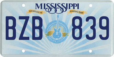 MS license plate BZB839