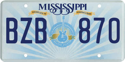 MS license plate BZB870
