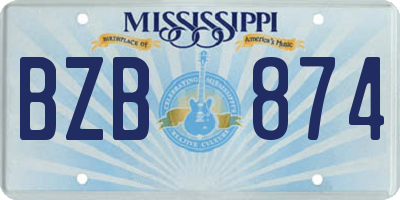 MS license plate BZB874
