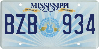 MS license plate BZB934