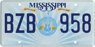 MS license plate BZB958