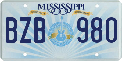 MS license plate BZB980