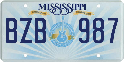 MS license plate BZB987