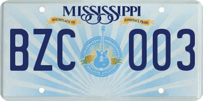 MS license plate BZC003