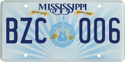 MS license plate BZC006
