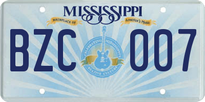 MS license plate BZC007
