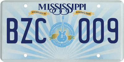 MS license plate BZC009
