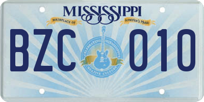 MS license plate BZC010
