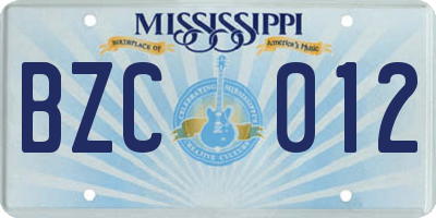 MS license plate BZC012