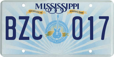 MS license plate BZC017