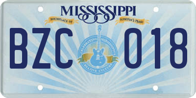 MS license plate BZC018