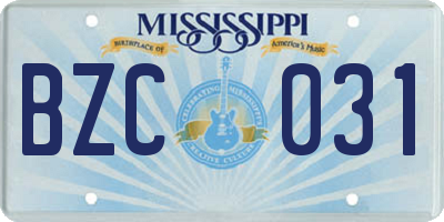 MS license plate BZC031