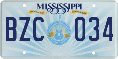 MS license plate BZC034