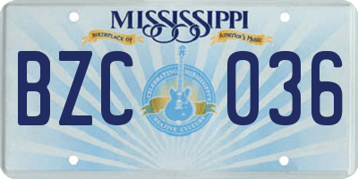 MS license plate BZC036