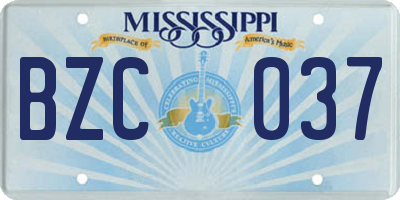 MS license plate BZC037