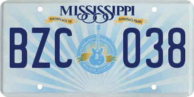MS license plate BZC038
