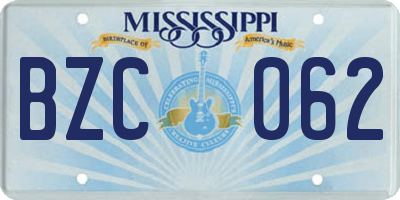 MS license plate BZC062