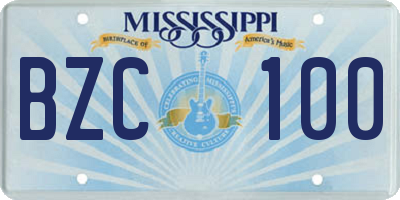 MS license plate BZC100
