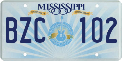 MS license plate BZC102