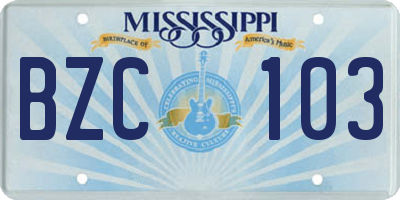 MS license plate BZC103